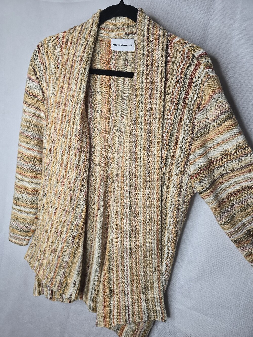 Alfred Dunner Cardigan Multicolor Tan Space Dye Shawl Collar Open Front Boho L